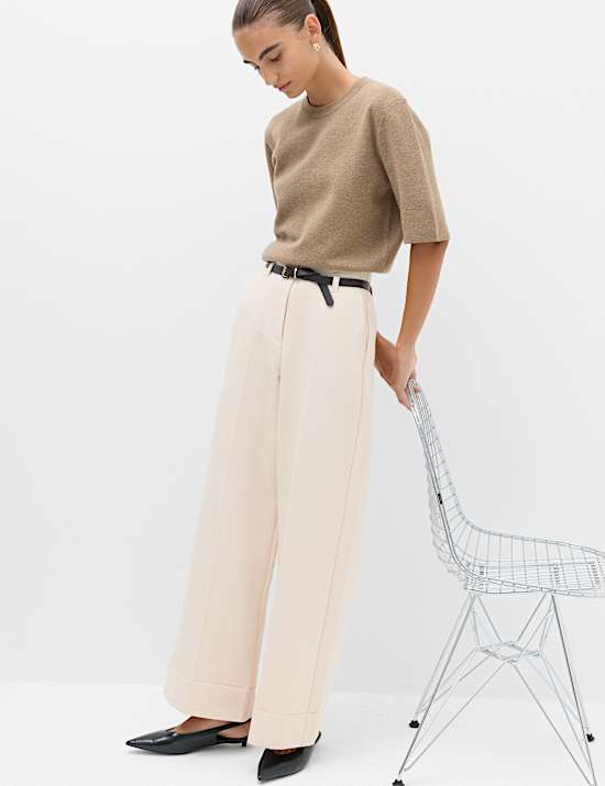 Belted Straight Leg Trousers