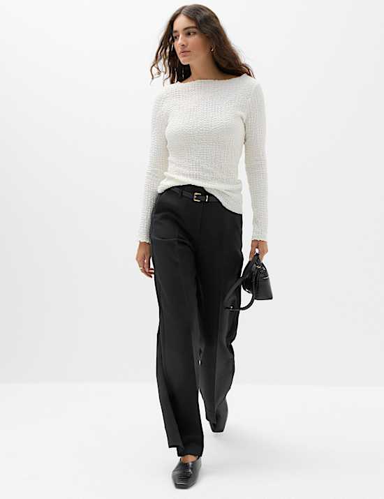 Belted Straight Leg Trousers