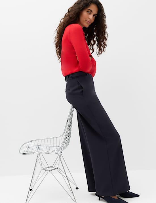 Tailored Side Tab Wide Leg Trousers