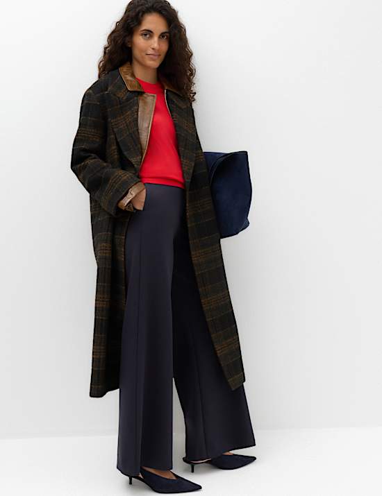 Tailored Side Tab Wide Leg Trousers