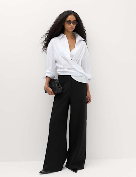 Tailored Side Tab Wide Leg Trousers