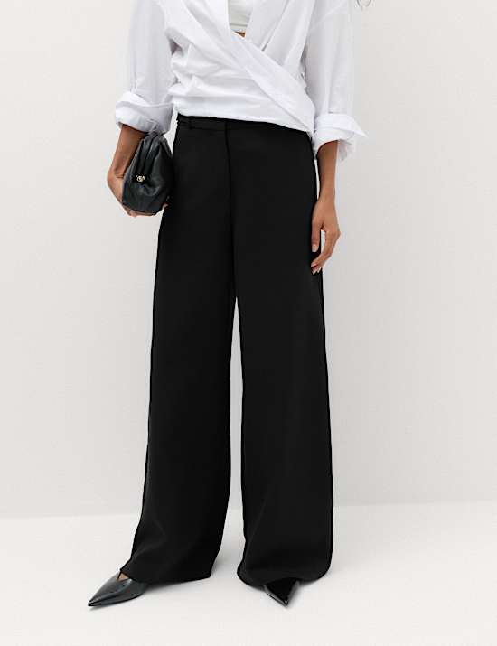 Tailored Side Tab Wide Leg Trousers