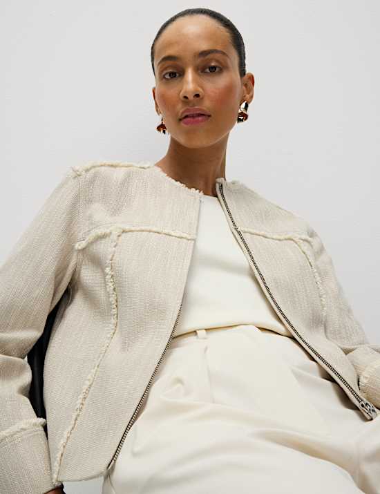 Τζάκετ με ξέφτια στο τελείωμα χωρίς γιακά από 100% βαμβάκι