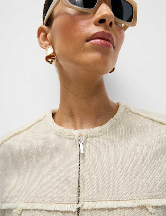 Τζάκετ με ξέφτια στο τελείωμα χωρίς γιακά από 100% βαμβάκι