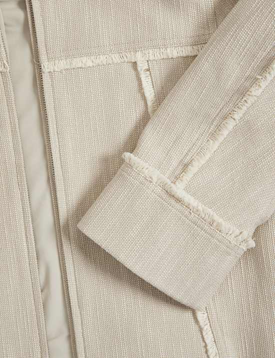 Τζάκετ με ξέφτια στο τελείωμα χωρίς γιακά από 100% βαμβάκι