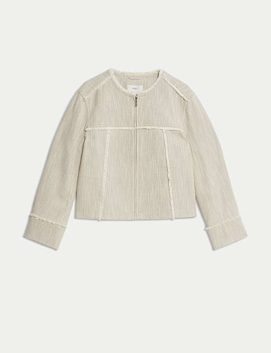 Τζάκετ με ξέφτια στο τελείωμα χωρίς γιακά από 100% βαμβάκι