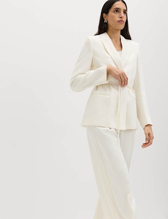 Tie Belted Blazer with Linen