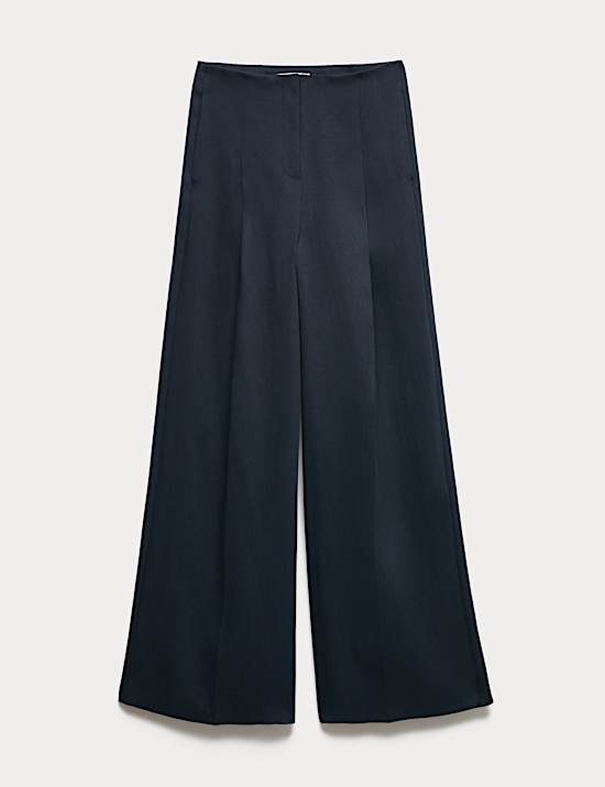 Single Pleat Wide Leg Trousers with Linen