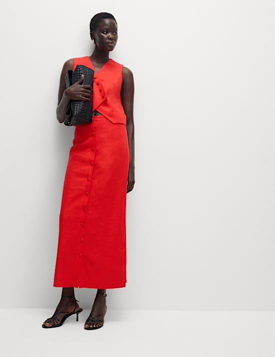 Twill Midi Pencil Skirt