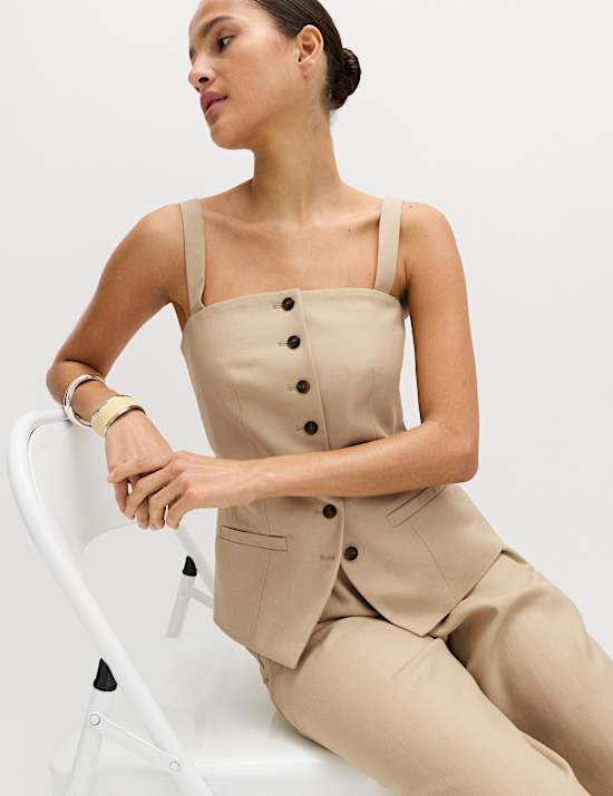 Lyocell Rich Square Neck Waistcoat with Linen