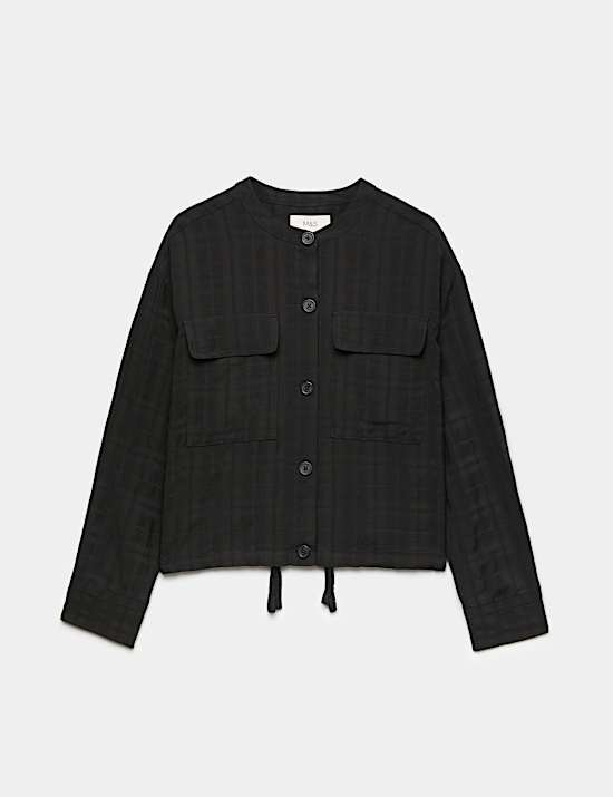 Checked Colarless Short Jacket
