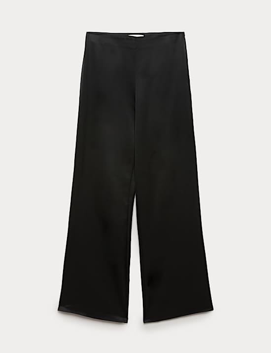 Satin Pull On Flared Trousers