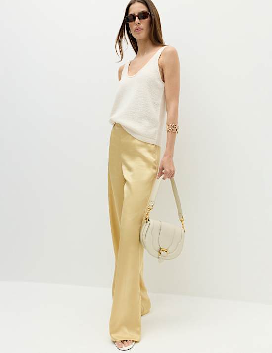 Satin Pull On Flared Trousers