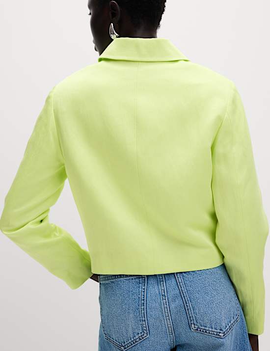 Linen Blend Sheen Single Breasted Cropped Jacket