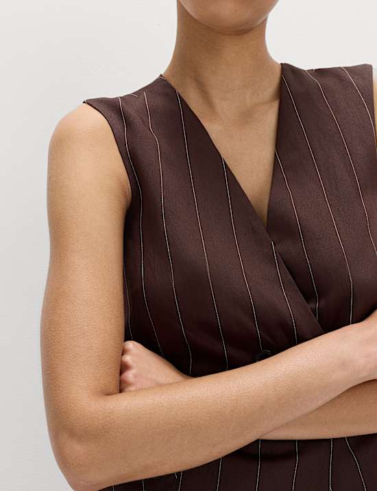 Linen Blend Sheen Pinstripe Waistcoat