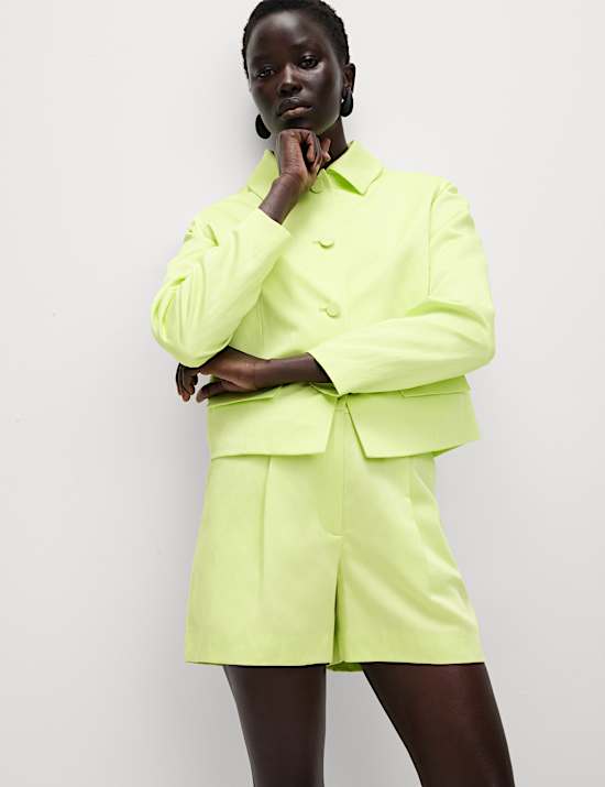 Korte broek van linnenmix en keperstof met hoge taille