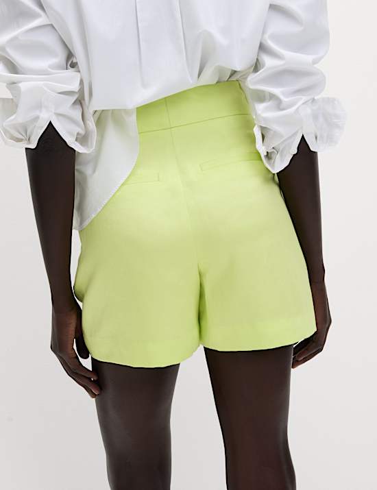 Korte broek van linnenmix en keperstof met hoge taille