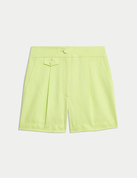 Korte broek van linnenmix en keperstof met hoge taille