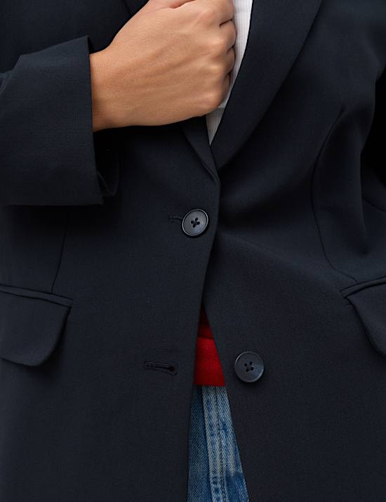 Geweven blazer met rechte pasvorm en &eacute;&eacute;n rij knopen