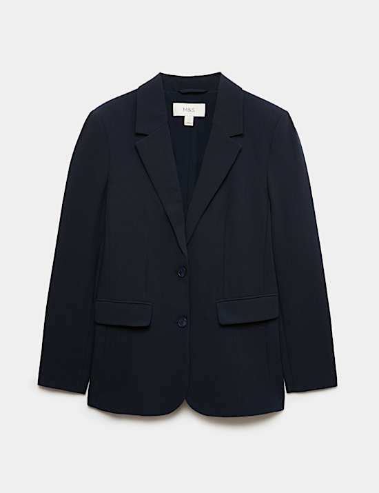 Geweven blazer met rechte pasvorm en &eacute;&eacute;n rij knopen