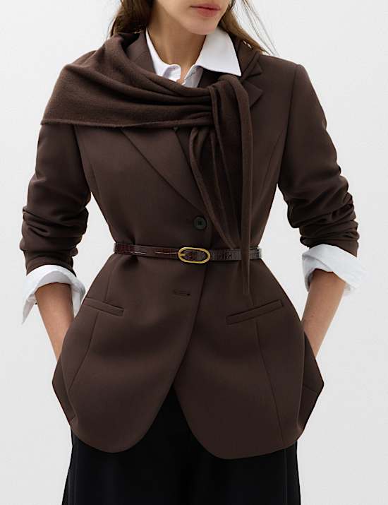 Tailored Cinched Waist Asymmetric Blazer