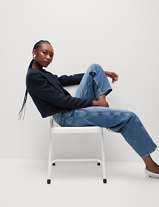 Tweed Collarless Short Jacket with Wool