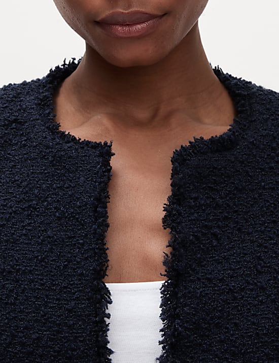 Veste courte sans col en tweed avec de la laine