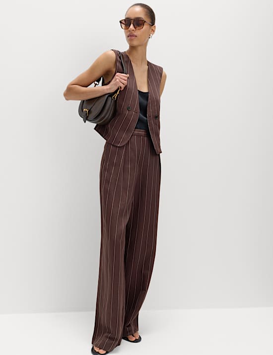 Linen Blend Pinstripe Relaxed Straight Trousers