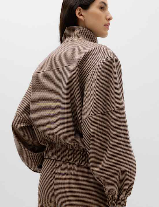 Checked Funnel Neck Jacket