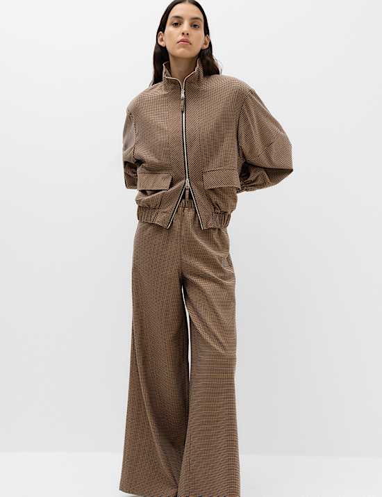 Checked Funnel Neck Jacket