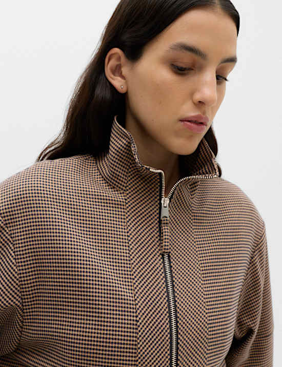 Checked Funnel Neck Jacket