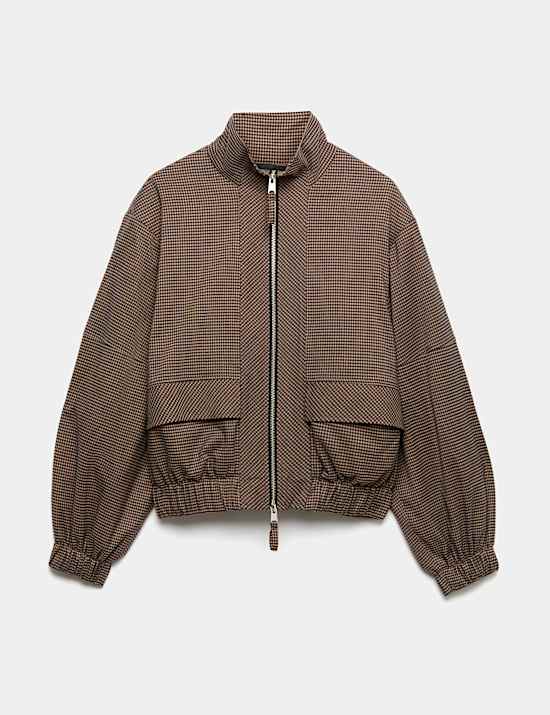Checked Funnel Neck Jacket
