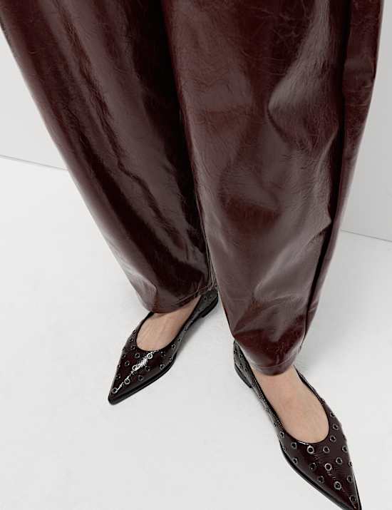 Leather Look Textured Barrel Leg Trousers