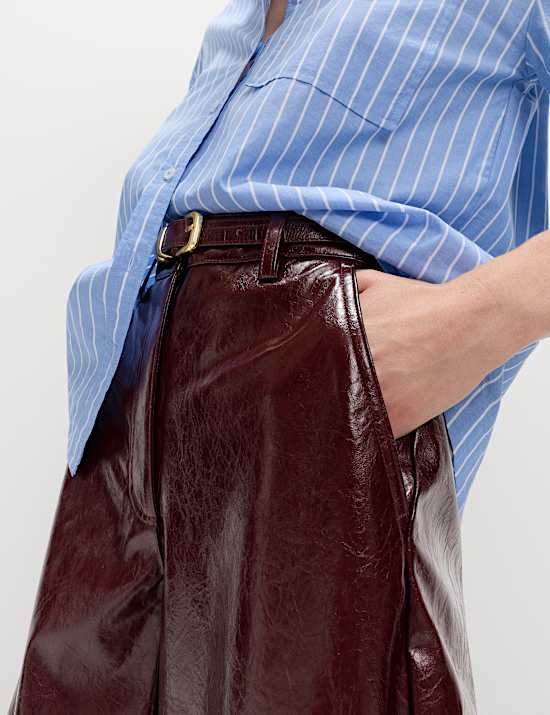 Leather Look Textured Barrel Leg Trousers