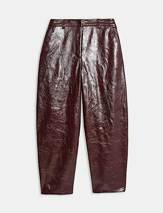 Leather Look Textured Barrel Leg Trousers