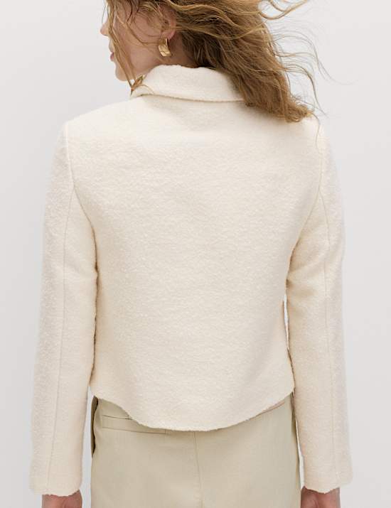 Tweed Textured Collared Jacket with Wool