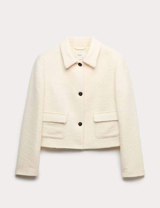 Tweed Textured Collared Jacket with Wool