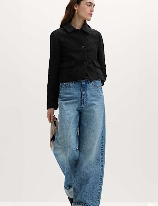 Veste en tweed textur&eacute; avec laine et encolure