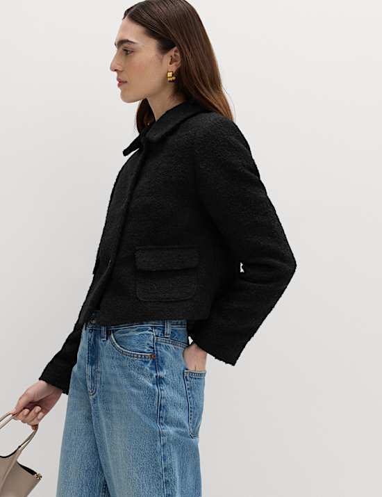 Veste en tweed textur&eacute; avec laine et encolure