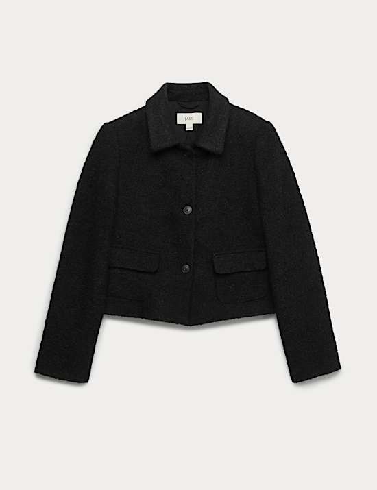 Veste en tweed textur&eacute; avec laine et encolure