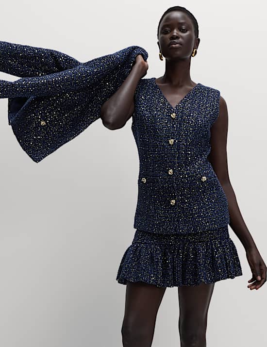 Metallic Sequin Tweed Waistcoat