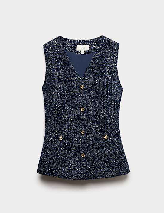 Metallic Sequin Tweed Waistcoat