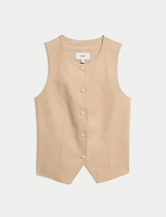 Collarless Suedette Waistcoat