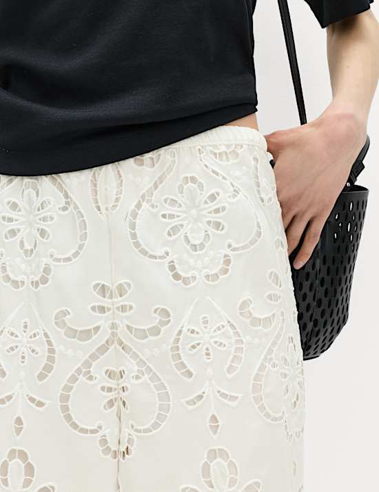 Cutwork Embroidered Straight Leg Trousers