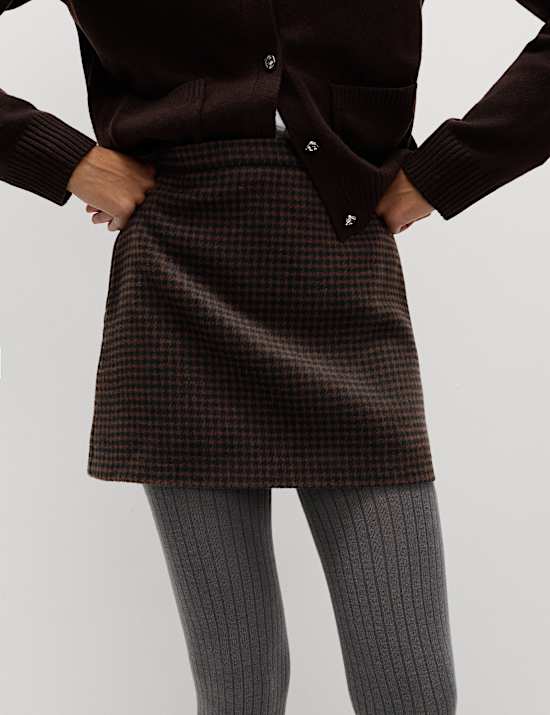 Mini-Trapezrock aus Chenille mit Hahnentrittmuster