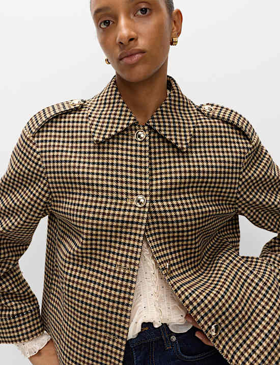 Checked Collared Short Jacket