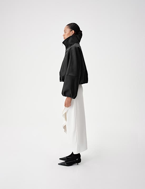 Satin Funnel Neck Cropped Bomber Jacket
