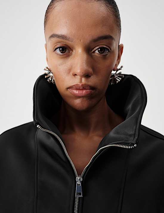 Satin Funnel Neck Cropped Bomber Jacket