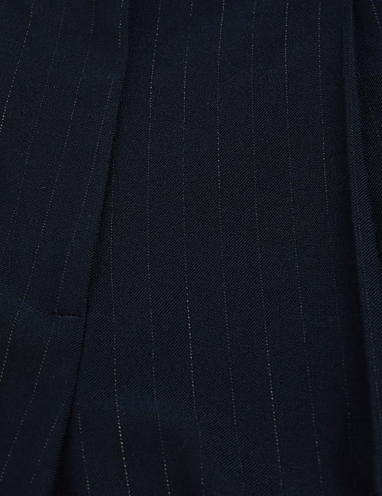 Pinstripe Pleat Front Wide Leg Trousers