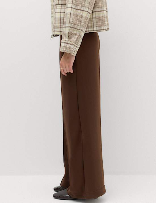 Pantalones de punto pr&eacute;mium de pata ancha a cuadros con detalle de costura